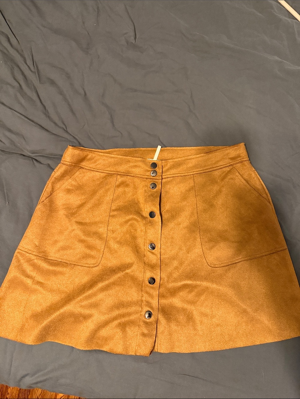 Tribal Button-Front A-Line Skirt in Camel